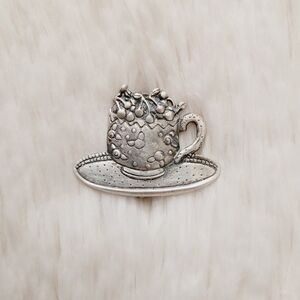 Meink Sterling Silver Tea Cup Cherries Brooch